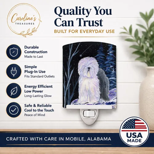 Miniatura 6 de Caroline's Treasures SS8406CNL - Luz nocturna de cerámica de perro pastor inglés de noche estrellada, compacta, certificado UL, ideal para Antiguo