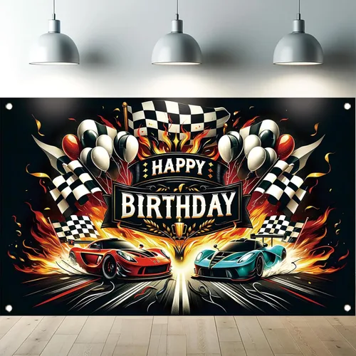 Miniatura 10 de Telón de Fondo Pancarta de Feliz Cumpleaños de Carreras de Fórmula 1 Fondo de Fotografía de Auto F1 Decoraciones de Fiesta de Carreras Suministros