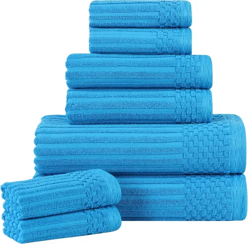 Miniatura 153 de Superior Juego de 6 toallas de algodón sólido y acanalado, toallas de cara de 13 x 13 pulgadas, toallas de mano de 16 x 28 pulgadas, toallas de baño