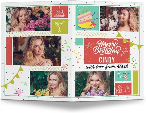 SANDJEST Tarjeta de cumpleaños personalizada con foto personalizada de 5 x 7 pulgadas, tarjeta de felicitación para pareja, marido, esposa, amantes,
