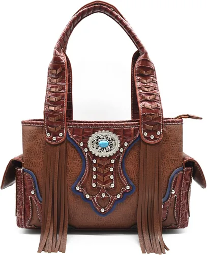 Miniatura 2 de Estilo occidental vaquera tejida con flecos de cocodrilo magnífico monedero conchos Tote Country Women bolso bolso hombro cartera conjunto