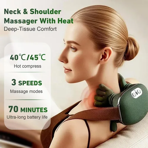 Miniatura 2 de Masajeador de cuello con calor y compresión, masajeador de tejido profundo Shiatsu 4D portátil para cuello, hombros, alivio del dolor de espalda