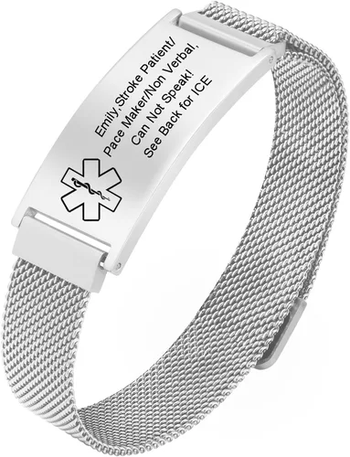 Miniatura 16 de VNOX Pulsera de identificación de alerta médica para hombres y mujeres, pulseras de alerta médica con grabado personalizado para mujeres y hombres