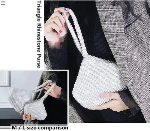 Miniatura 5 de VISTATROY Bolso de noche para mujer, con diamantes de imitación brillantes, triangular, cadena de diseñador, bolso de mano para fiesta, graduación