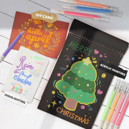 Miniatura 5 de ZSCM Bolígrafos de gel acrílico 3D de 48 colores y cuaderno de bocetos de papel negro para dibujo, bolígrafo de tinta acrílica de punta fina