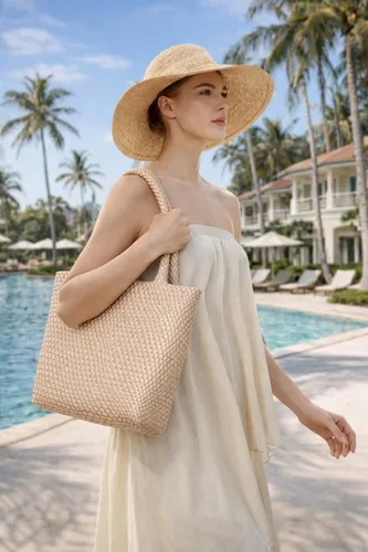 Miniatura 2 de Bolso de mano tejido para mujer, bolso grande de cuero tejido para mujer, elegante bolso de verano para trabajo, viajes, playa