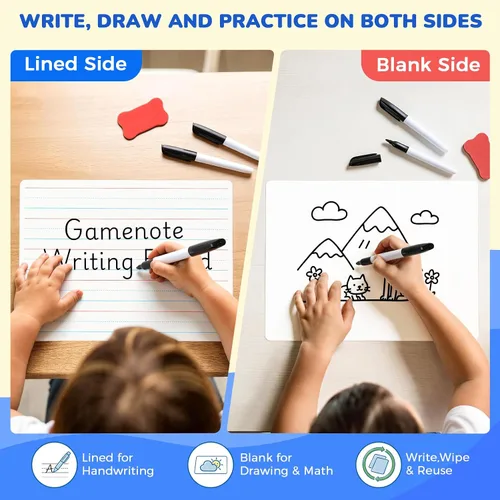 Miniatura 3 de GAMENOTE Paquete de 6 pizarras pequeñas de borrado en seco para niños, 9 x 12 pulgadas, de doble cara y pizarras blancas en blanco con marcadores