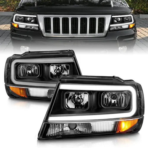 Miniatura 3 de AmeriLite Juego de faros delanteros de repuesto para Jeep Grand Cherokee 1999-2004 con barra de luz LED, color negro transparente, lado