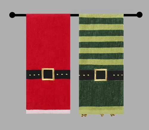 Miniatura 3 de Toallas de mano de baño, juego de 2, con Papá Noel rojo y elfo verde, diseño decorativo, 25 x 16 pulgadas, decoración de baño para las vacaciones