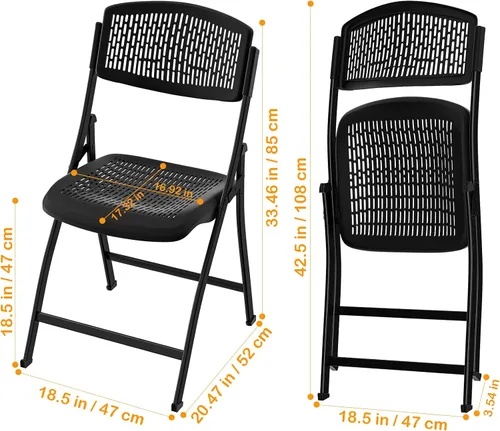 Miniatura 3 de Ytaoka Silla plegable negra con asiento de malla transpirable y marco de metal resistente para interiores y exteriores, fiestas, eventos, bodas