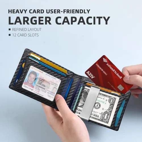 Miniatura 135 de Zitahli - Billetera delgada con 12 ranuras para tarjetas, ventana de identificación con clip para dinero, bolsillo frontal RFID plegable, pequeña