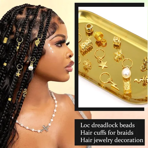 Miniatura 2 de 217 pulseras doradas para el cabello, para trenzas, cuentas de rastas de metal, joyería de perlas Loc, accesorios para trenzas, decoración