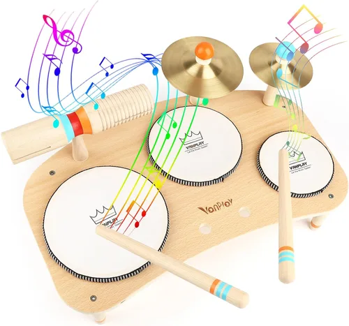 Juego de batería para niños pequeños de 3 años en adelante, instrumentos musicales Montessori 8 en 1, juguetes musicales de madera para bebé,