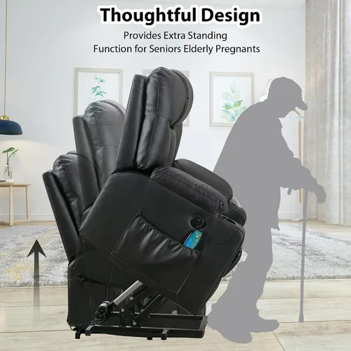 Miniatura 7 de Bonzy Home Silla elevadora extra ancha de 26" con calor y masaje, sillón reclinable elevador eléctrico de cuero sintético con masaje para adultos