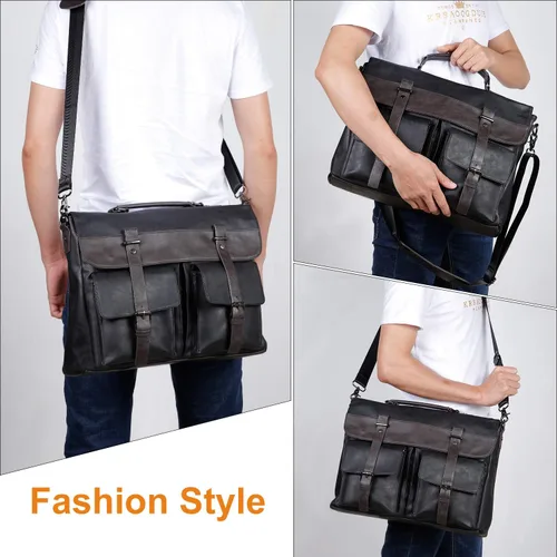 Miniatura 2 de Bolso bandolera de cuero para hombre, 14, 15.6, 17.3 pulgadas, bolso de cuero vintage para laptop, maletín, bolsa de trabajo grande