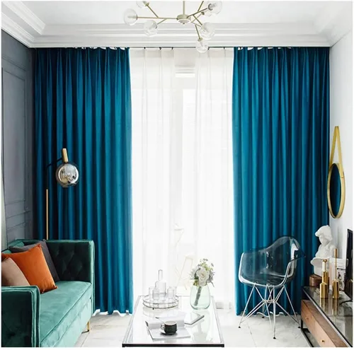 Cortinas opacas de terciopelo para dormitorio, ventana, cortinas opacas clásicas, juego de 2 paneles, color azul, 6.6 x 8.9 ft