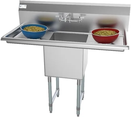 Miniatura 10 de KoolMore SA151512-15R3FA - Fregadero de cocina comercial NSF de acero inoxidable con 1 escurridor derecho, patas cruzadas y grifo, tamaño del tazón