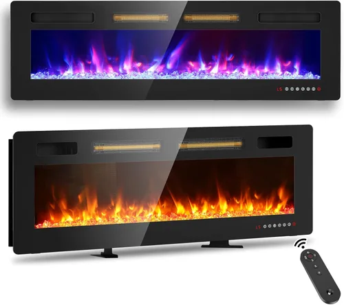 Miniatura 8 de Chimenea eléctrica ultrafina de 50 pulgadas, montada en la pared e independiente, inserto de chimenea LED, chimenea de pared para sala