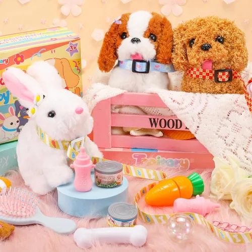 Miniatura 3 de Tagitary Juguetes de peluche electrónicos con sonidos, orejas que se mueven, boca y nariz que se contraen, juguete interactivo de conejo para niños