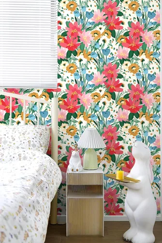 Miniatura 7 de Papel tapiz floral removible botánico de primavera para baño, papel tapiz botánico para inquilinos botánicos, papel tapiz de contacto de flores