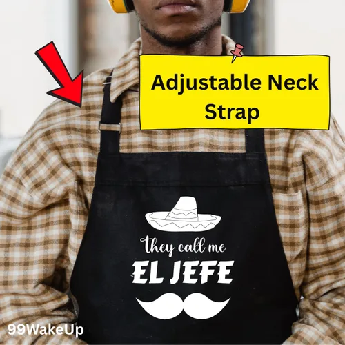 Miniatura 6 de El Jefe - Delantal de cocina, poliéster y algodón negro, talla única, diseño de chef mexicano con sombrero, ropa de trabajo de cocina unisex, 33 x