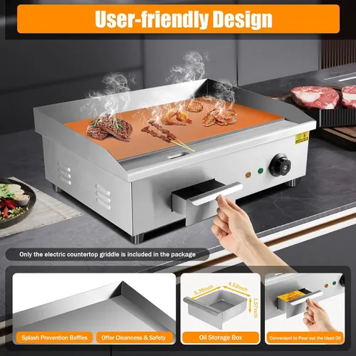 Miniatura 7 de Plancha eléctrica antiadherente de 3000 W, parrilla termostática de doble control de 572 °F/572.0 °F con disyuntor de sobrecarga, parrilla