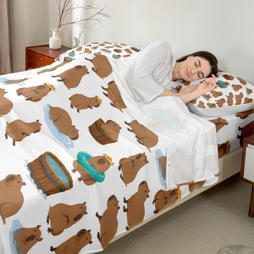 Miniatura 4 de jejeloiu Capybaras - Juego de sábanas de tamaño individual para amantes de los animales, para niños y niñas, lindas sábanas decorativas de Capybara