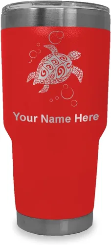 Miniatura 18 de LaserGram Vaso aislado al vacío de 20 onzas, tortuga marina hawaiana, grabado personalizado incluido (negro)