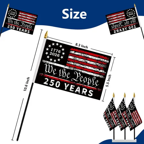 Miniatura 2 de Bandera de palo de 250 aniversario, 6 unidades, bandera de Estados Unidos, We The People 250 Years of Freedom 1776-2026, letreros patrióticos