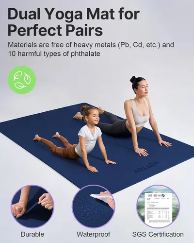 Miniatura 5 de YOTTOY Tapete de yoga grande (75 x 52 x 1/2 pulgadas), tapete de ejercicio TPE extra ancho, tapete de entrenamiento antideslizante para pilates, Azul