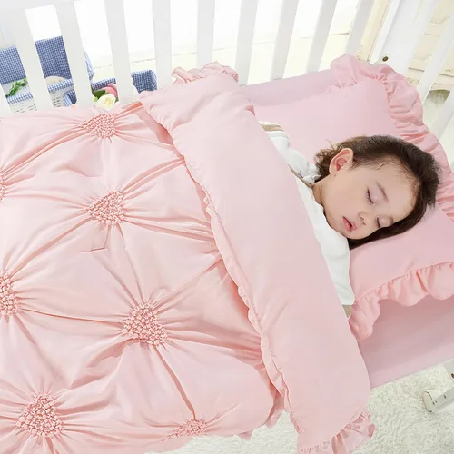 Miniatura 4 de HOMBYS Juego de ropa de cama de 3 piezas para cuna de princesa rosa para niñas, juego de edredón ultra suave rosa con pliegues pellizcados