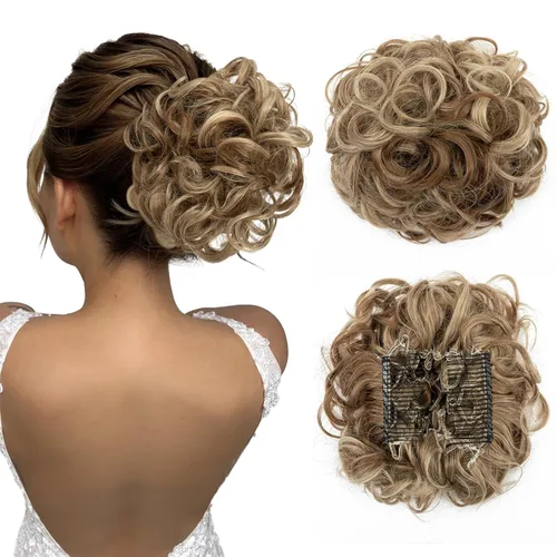 Miniatura 10 de Benehair Moño desordenado con peines con clip en moño de Juva, moño de Juva, esponjoso, ondulado, fácil de estirar, moño grande, cola de caballo