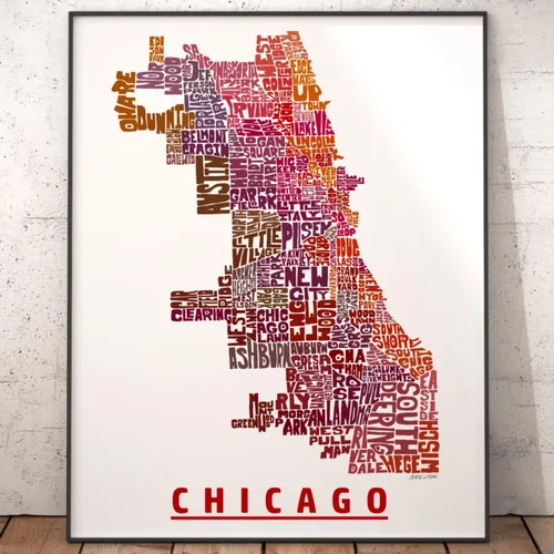 Miniatura 5 de Impresión del mapa del vecindario de Chicago, impresión firmada de mi arte original de mapa de tipografía de Chicago dibujado a mano