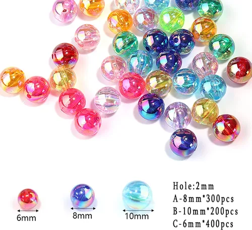 Miniatura 4 de 200 cuentas redondas de acrílico AB de 0.394 pulgadas (0.394 in) de colores mezclados al azar para hacer joyas, abalorios de plástico para pulseras