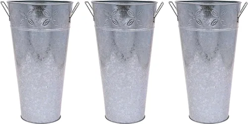 Miniatura 14 de Hosley Jarrón Balde Francés Galvanizado con Asas de 6" de Diámetro x 15" de Alto - Perfecto para Bodas, Fiestas, Picnics Campestres, Arreglos Plata