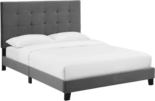 Miniatura 2 de Modway Melanie - Cama Queen con plataforma capitonada tapizada de terciopelo de alto rendimiento, color gris