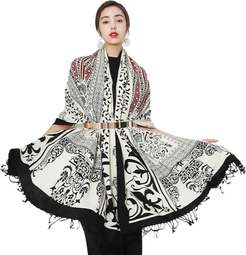 Miniatura 30 de DANA XU Manta de pashmina extragrande 100% de lana merina, bufanda de viaje, bufanda de cachemira para mujer, otoño e invierno, chal de gran