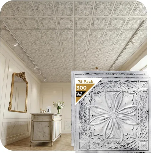Miniatura 40 de from Plain to Beautiful in Hours DCT10at-24x24 Milan - Azulejo de techo de PVC de 2' x 2' para pegar o colocar (Caja / 4 pies cuadrados), Taupe