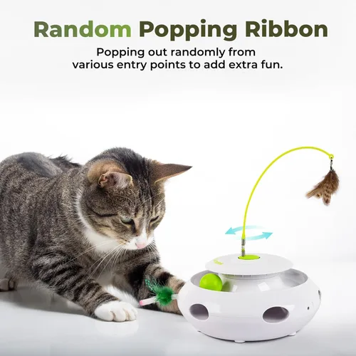 Miniatura 3 de ALL FOR PAWS Juguete interactivo 3 en 1 para gatos con bolas rodantes, juguete de plumas Whack-a-Mole, juguetes giratorios automáticos para gatitos