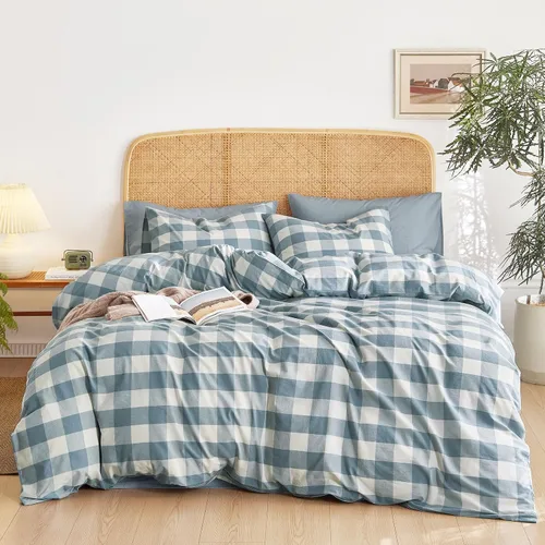 Miniatura 9 de Wake In Cloud - Juego de funda de edredón de algodón gingham, a cuadros estilo búfalo, 100% algodón lavado texturizado percal, juego de ropa