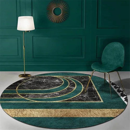 Miniatura 10 de HM&DX Alfombras de lujo ligeras 3D, modernas alfombras circulares abstractas de mármol, lujosas, lavables, antideslizantes, circulares, para sala