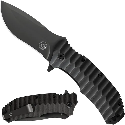 Off-Grid Knives - Apagón de fuego rápido - Cuchillo plegable grande para acampar y EDC, acero de hoja criogénico D2, revestimiento de nitruro de