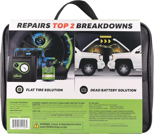 Miniatura 2 de Slime 50160 Kit de emergencia en carretera con reparación de neumáticos planos y cables de refuerzo para camiones/SUV, vehículos pesados