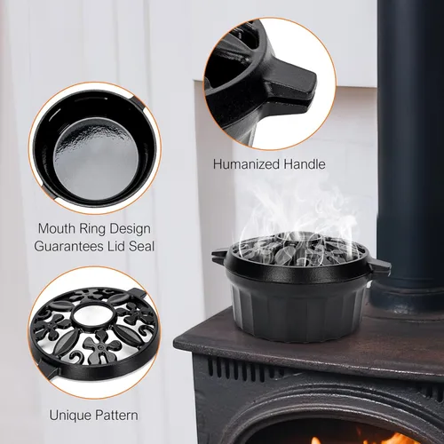 Miniatura 6 de G GOOD GAIN Vaporizador de Estufa de Leña - Cuenco Redondo de Hierro Fundido Olla Humidificadora de Chimenea con Abertura Superior Grande para Negro