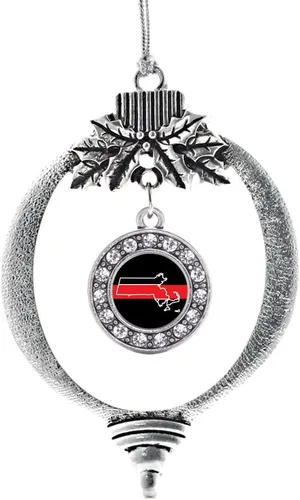 Miniatura 40 de Inspired Silver - Bonita bandera estadounidense - Adorno de Navidad plateado - Adorno de árbol de Navidad con dije circular con circonita cúbica