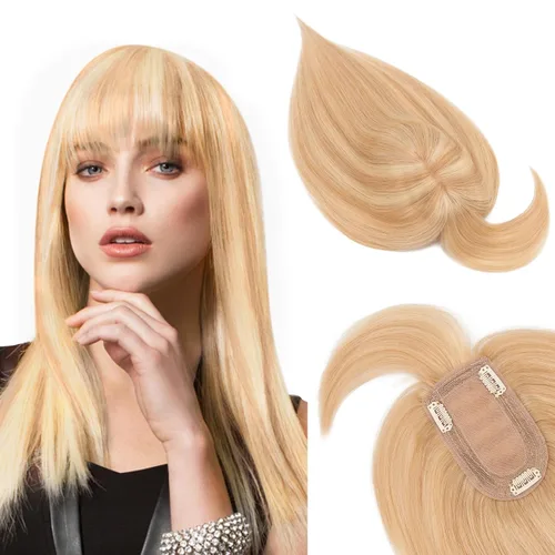 Miniatura 15 de SEGOHAIR Toppers de cabello humano real con flequillo, 2.8 x 5.1 in, base de seda con clip, piezas superiores de Wiglet añaden volumen, 6 pulgadas