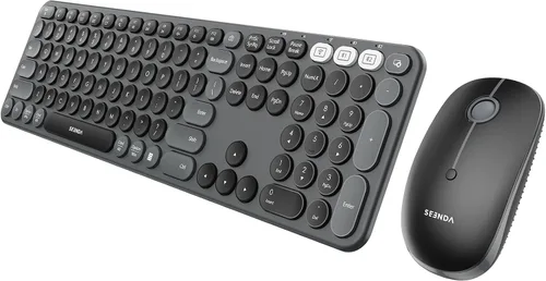 seenda COE202 - Combo de teclado inalámbrico Bluetooth, lindo teclado redondo retro, mouse silencioso, conexión de 3 dispositivos múltiples, tamaño