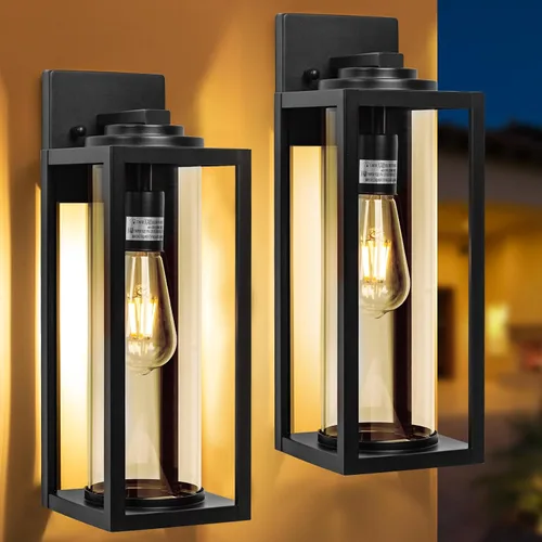 Miniatura 8 de FILIYANO Luces de Pared Grandes para Exteriores de 16 Pulgadas - Paquete de 2 Luminarias Exteriores Modernas Negras con Pantalla de Vidrio