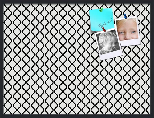 Miniatura 112 de PinPix Tablero de anuncios de corcho de 13 x 13 pulgadas. Este tablero decorativo enmarcado viene con diseño de ondas en blanco y negro y un marco