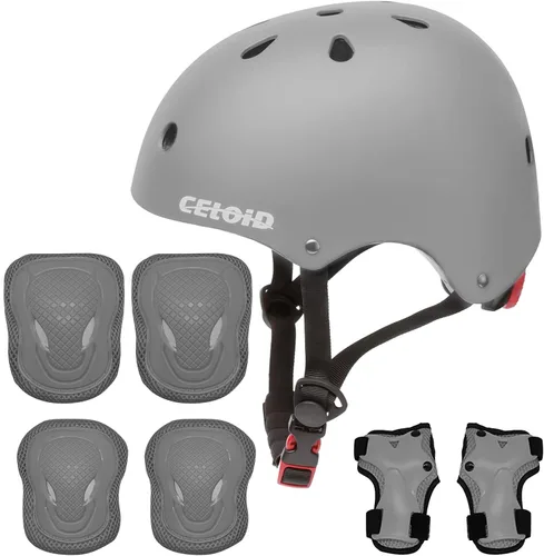 Miniatura 18 de Juego de almohadillas para casco de bicicleta y patineta para niños, equipo de protección para niños pequeños, rodilleras y coderas para niños
